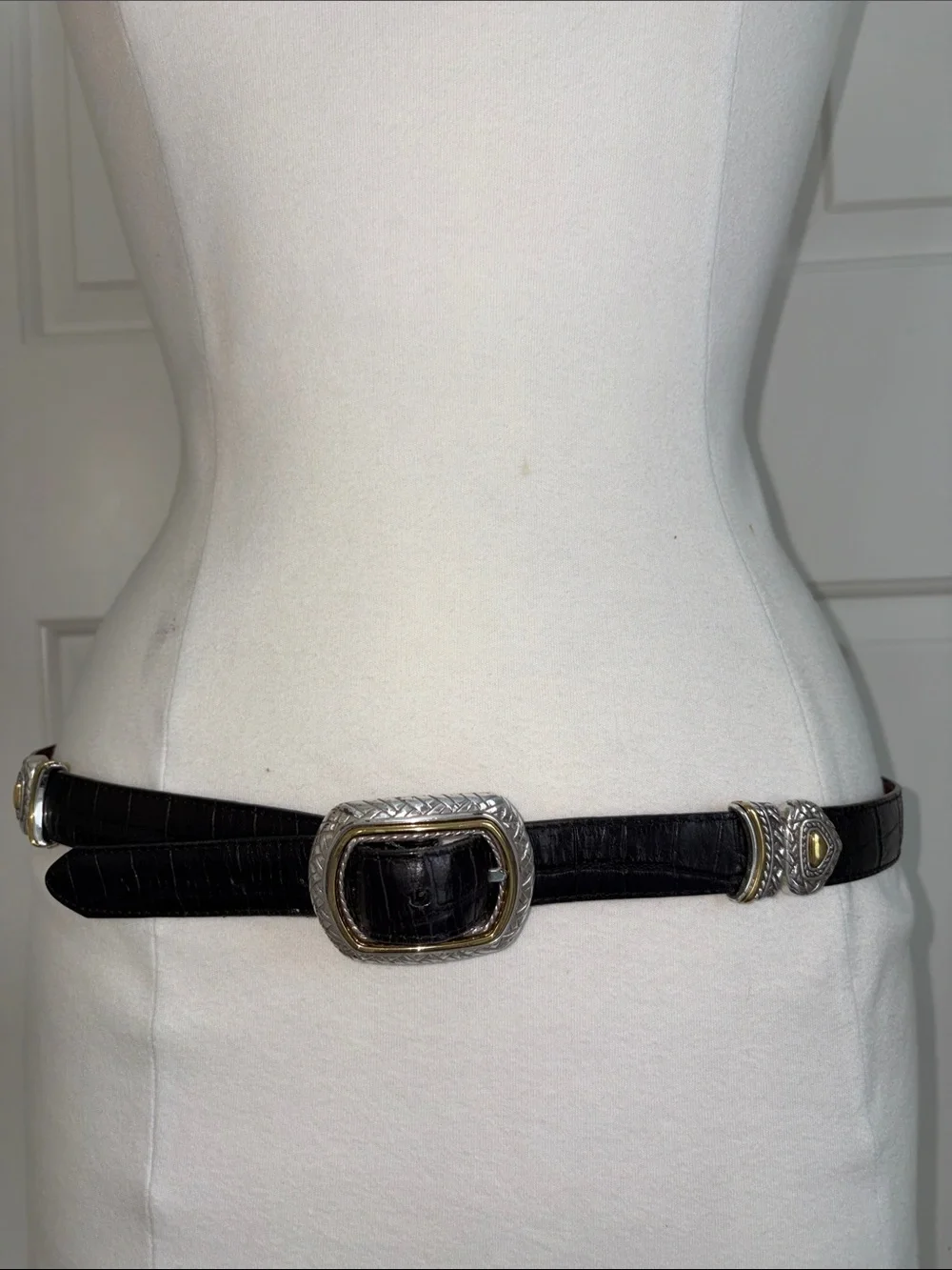 Brighton Black/Brown Reversible Croc Embossed Western Buckle Belt